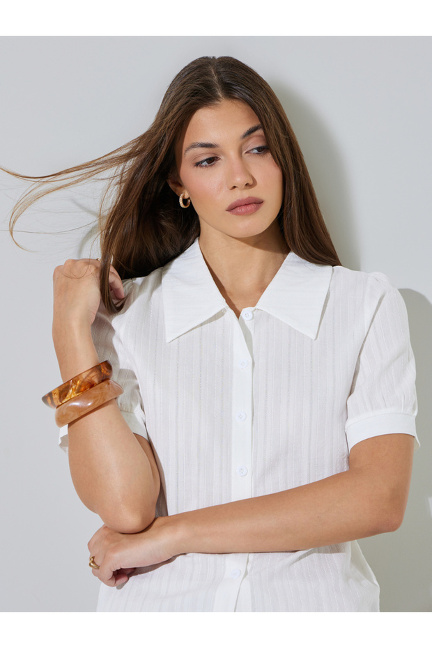 White Textured Casual Shirt