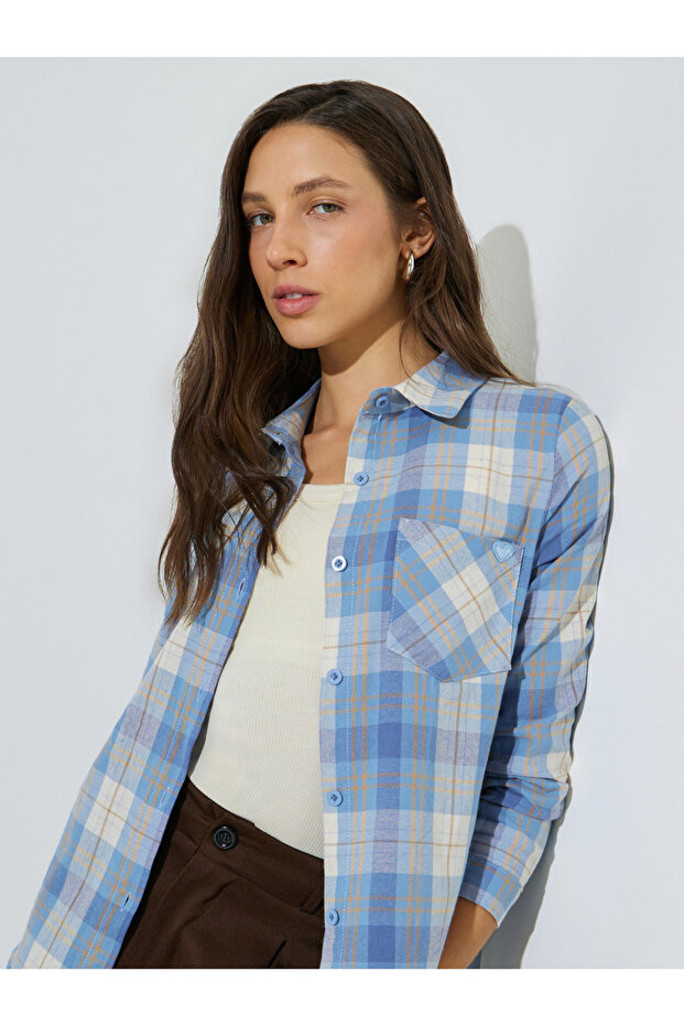 Blue Plaid Long Sleeve Button-Up Shirt