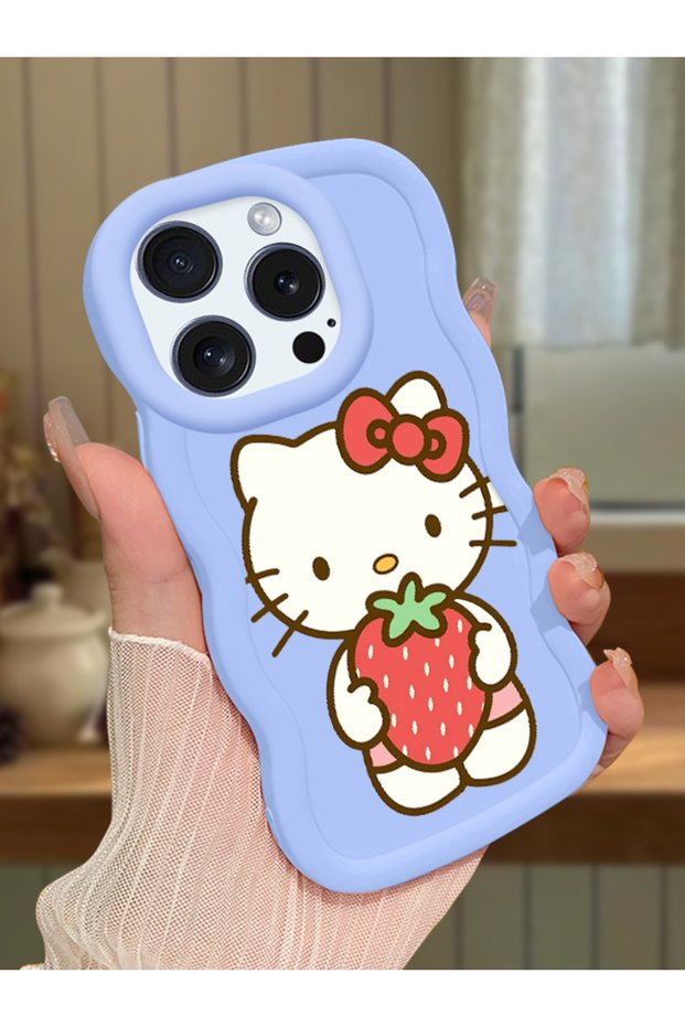 iPhone 14 Pro Max Compatible Case with Camera Protector Blue Silicone Couple Phone Case Kitty Pattern