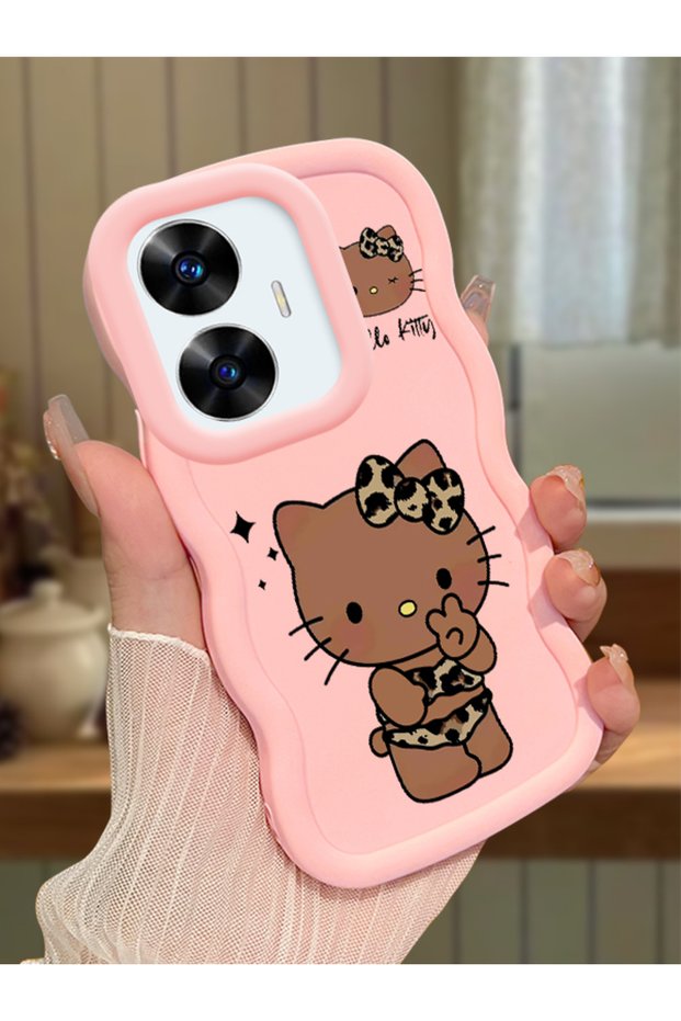 Realme C55 Compatible Case Camera Protector Pink Silicone Couple Phone Case Kitty Pattern