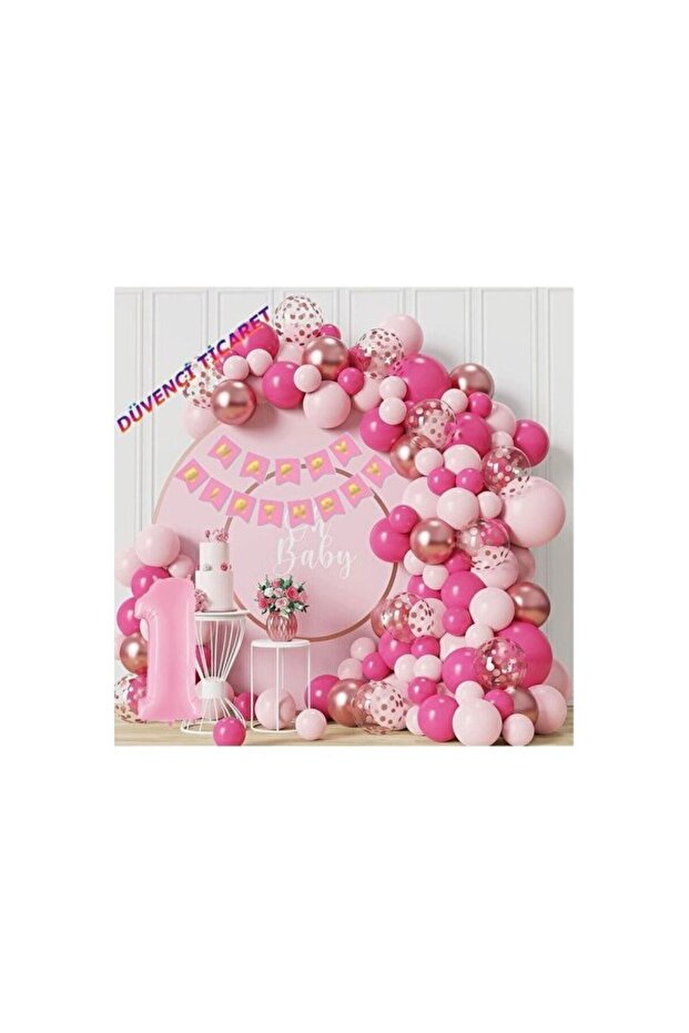 Colorful 1St Birthday Balloon Set, Fuchsia and Pink Colors