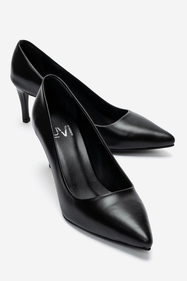 Clyde Black Skin Genuine Leather Women's Heeled Shoes