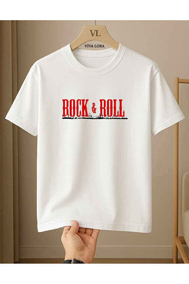 Rock&Roll Printed 100% Cotton Crew Neck Unisex Regular T-Shirt