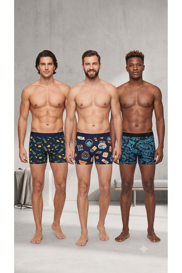 Patterned Cotton Men's Boxer Shorts 3-Pack