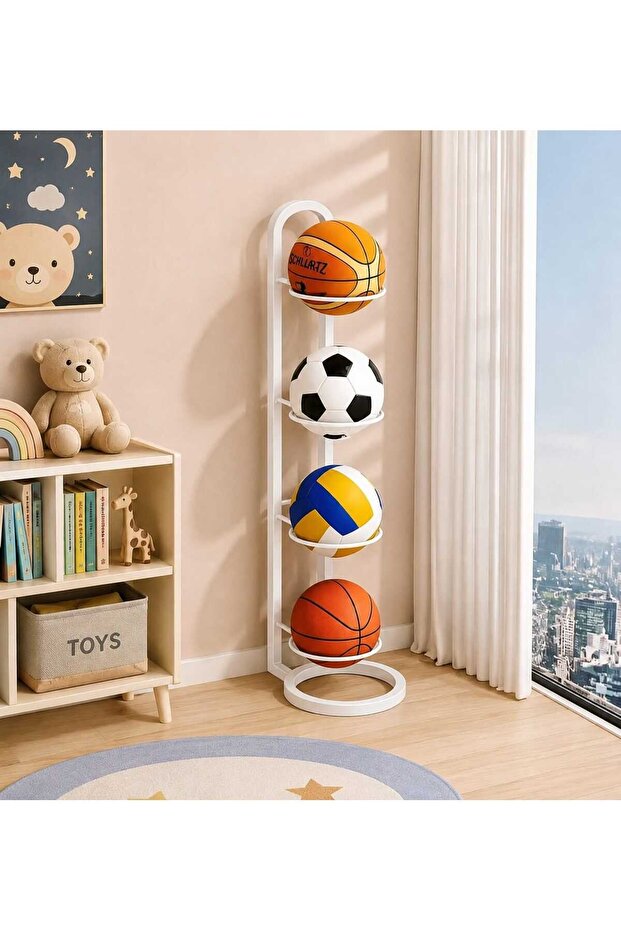 4-Shelf Ball Basket Multi-Tier Ball Storage Metal Ball Basket and Rack Multi Color