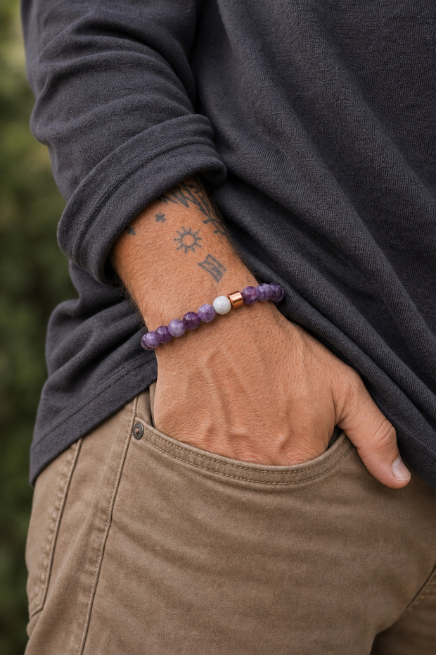 Ametist Men's Bracelet | Focus & Insight Stone | Natural Stone