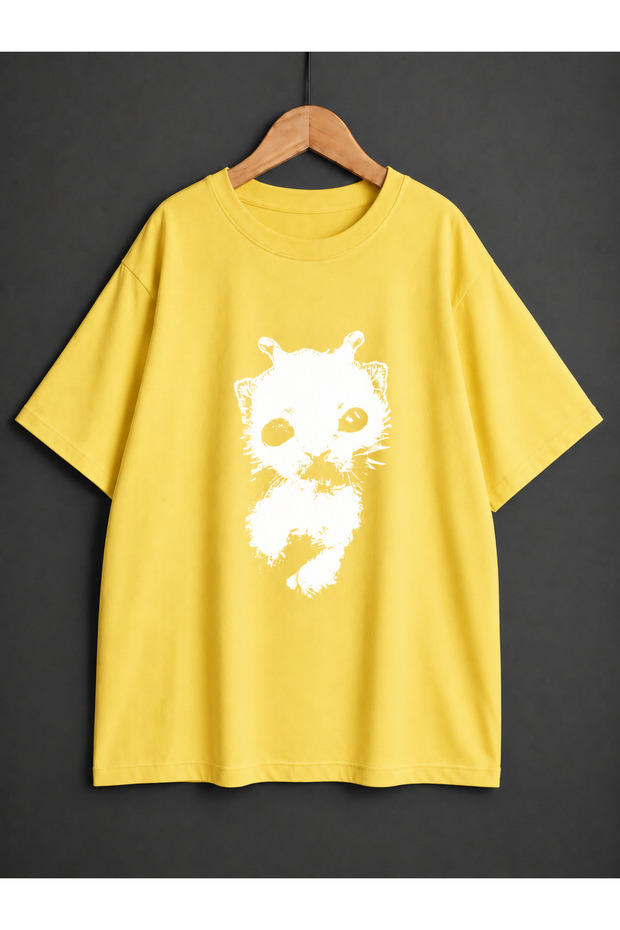 Unisex Y2K Alien Cat Printed Oversized T-Shirt
