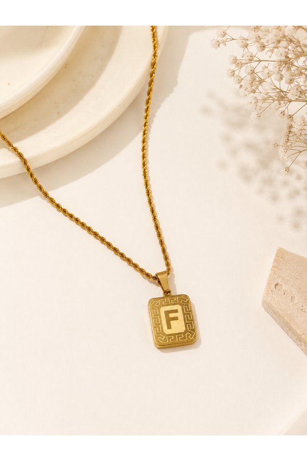 Letter F Gold Steel Letter Necklace