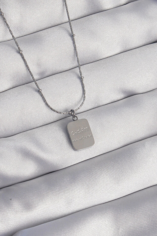 316L Steel Silver Color Square Charm Model Necklace