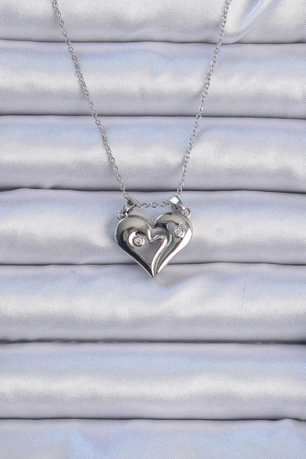 316L Steel Chain Silver Color Zircon Stone Magnet Heart Necklace