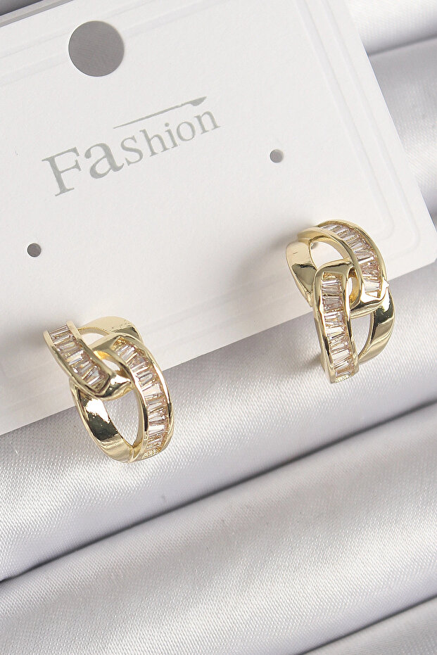 Brass Gold Color Zircon Stone Chain Model Women's Earrings