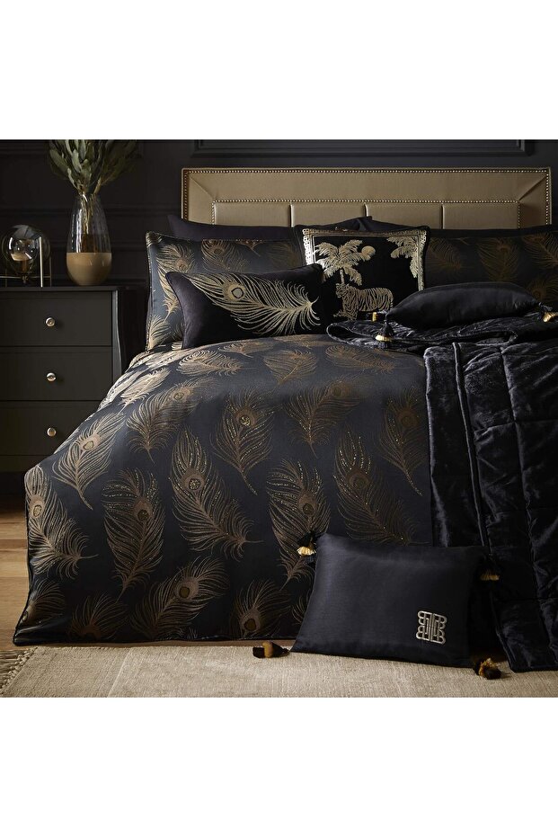 NOASR Laurence Llewelyn-Bowen - Dandy - Jacquard Woven Duvet Cover Set - Double Bed Size in Black & Gold