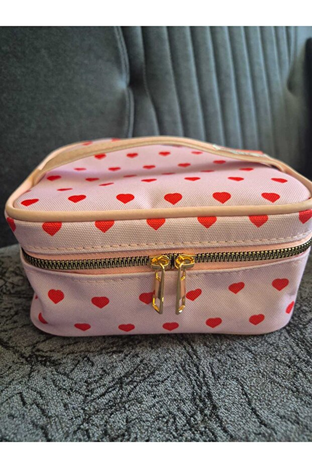 Heart Patterned Handle Makeup Bag 19X10 cm