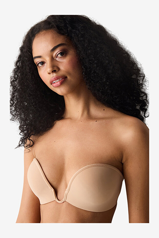 Women Deep Decollete Beige Push Up Wired Padded Bra