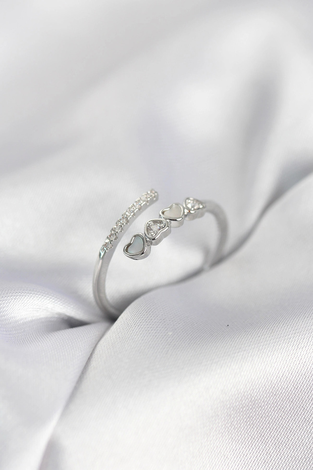 Silver Color Zircon Stone Minimal Heart Model Women's Ring