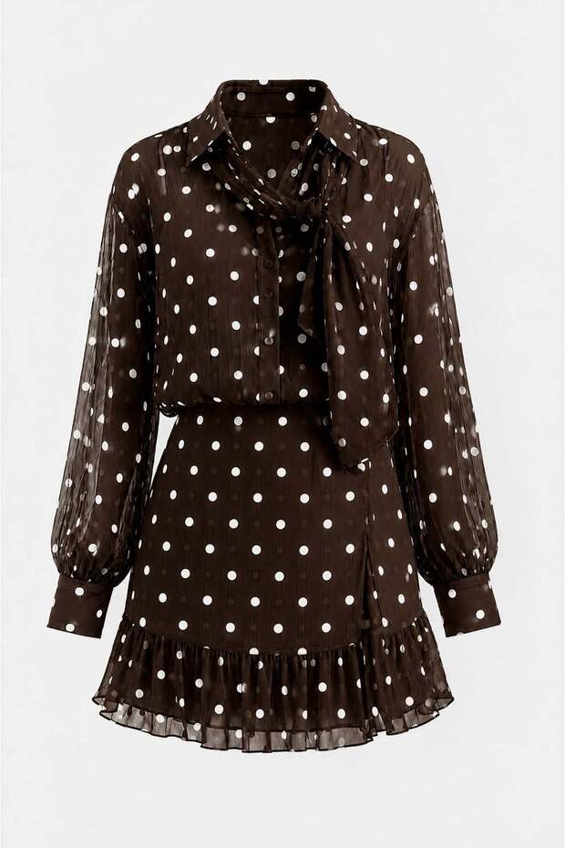 Perra Polka Dot Scarf Set Brown