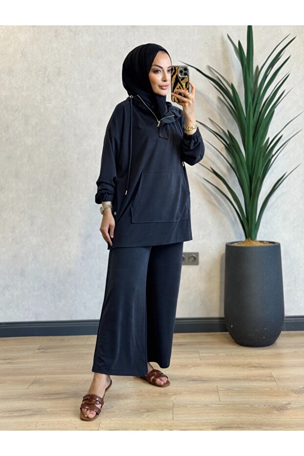 70079 طقم هودي بزر جانبي باللون الأسود