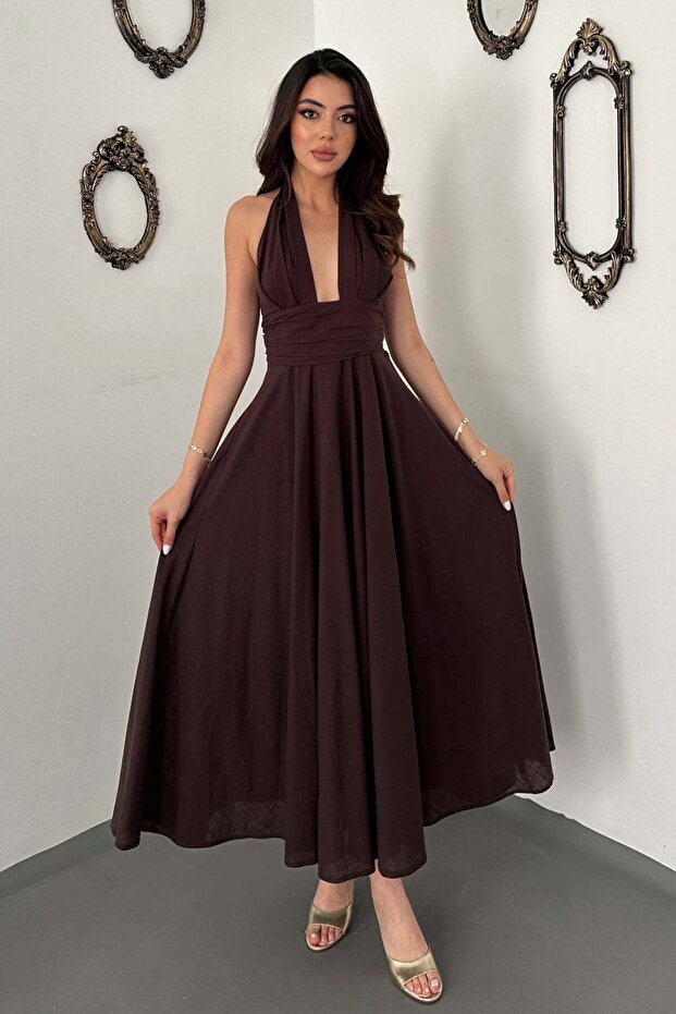 Halter Neck Linen Dress
