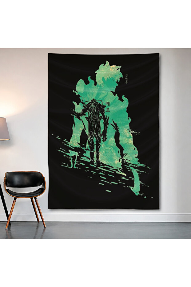 Dark Fantasy Warrior Silhouette Wall Covering Wall Tapestry First Quality Satin Fabric Poster