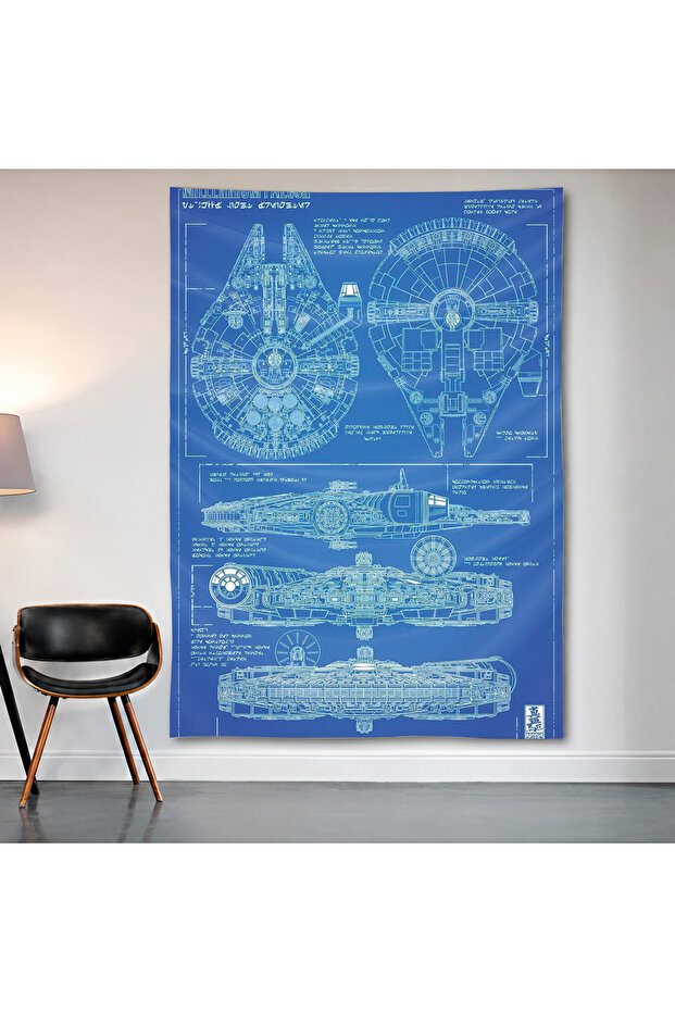 Star Wars Millennium Falcon Blueprint Wall Cloth Wall Tapestry First Quality Satin Fabric Poster