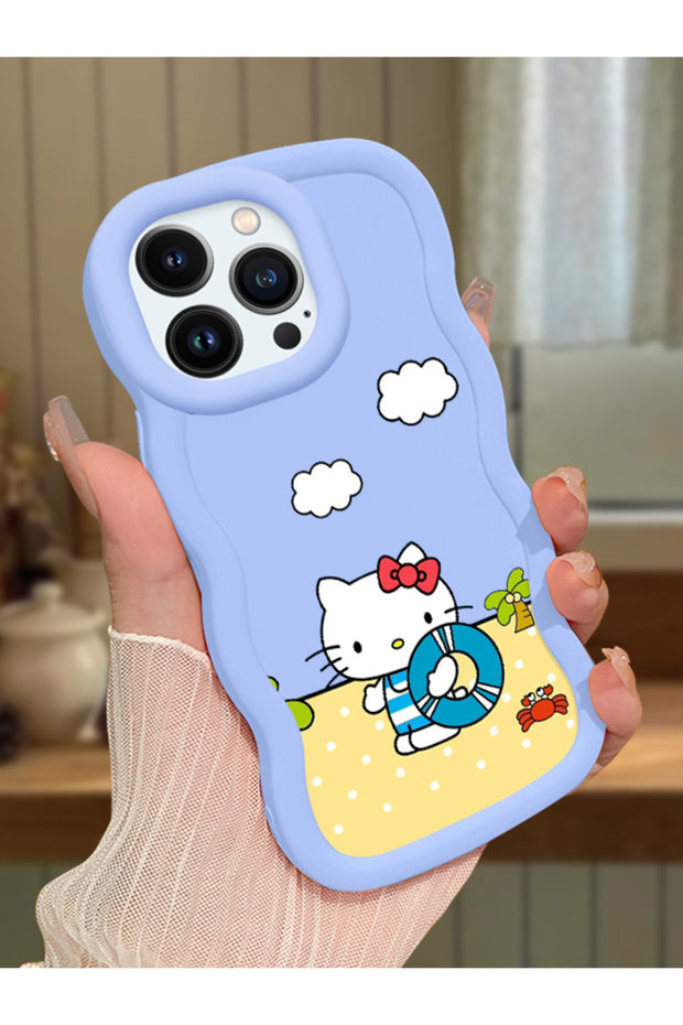 iPhone 13 Pro Max Compatible Case Camera Protector Blue Silicone Couple Phone Case Kitty Pattern