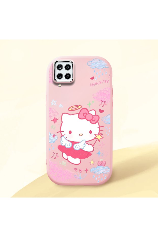 Samsung Galaxy A12 Compatible Case with Camera Protector Pink Silicone Couple Phone Case with Kitty Pattern