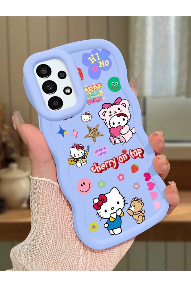 Samsung Galaxy A13 4g Compatible Case Camera Protector Blue Silicone Couple Phone Case Kitty Pattern