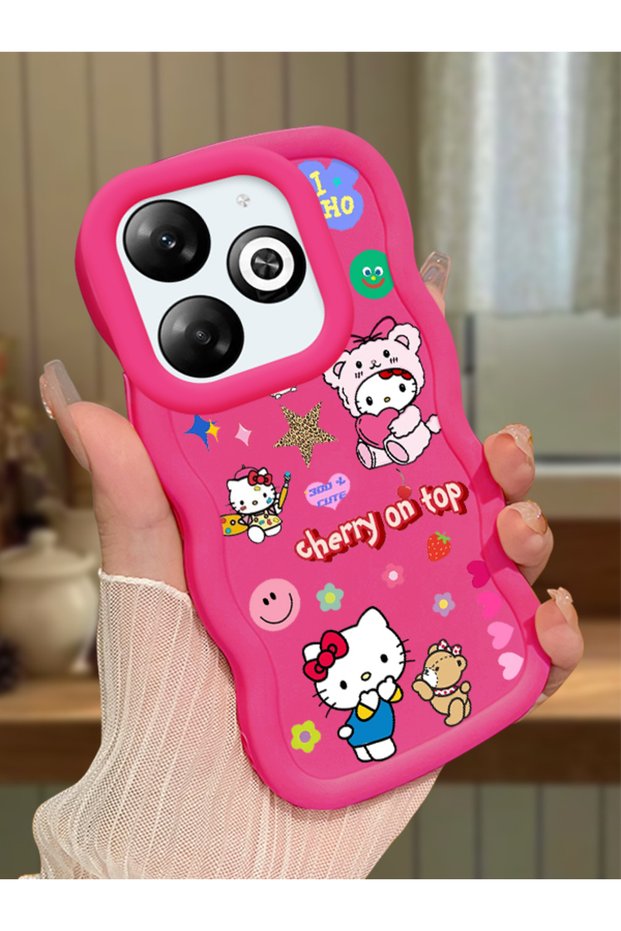 Infinix Smart 8 Pro Compatible Case Camera Protector Red Silicone Couple Phone Case Kitty Pattern