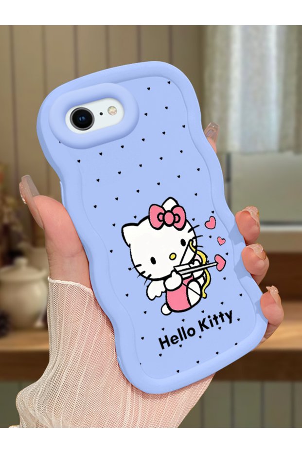 iPhone Se 2020 Compatible Case Camera Protector Blue Silicone Couple Phone Case Kitty Pattern