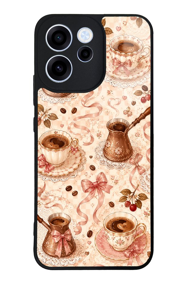 Oppo Reno 15F Glossy Phone Case with Blush Coffee Bow Design