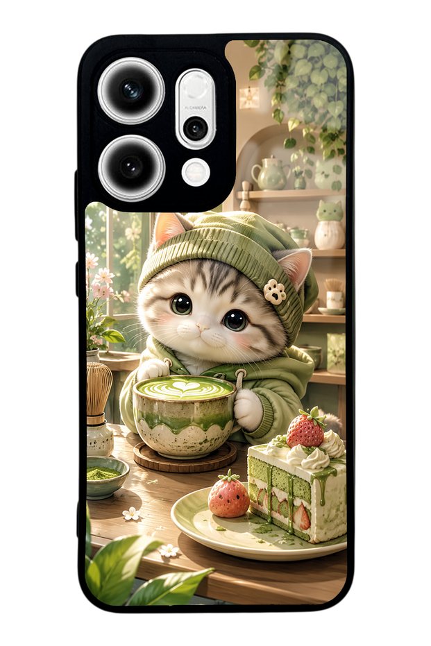 Oppo Reno 14 Matcha Kitty Café Design Glossy Phone Case