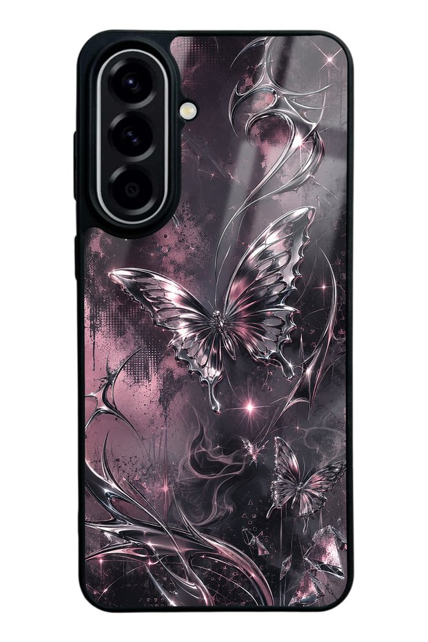 Samsung A57 Rose Chrome Butterfly Design Glossy Phone Case