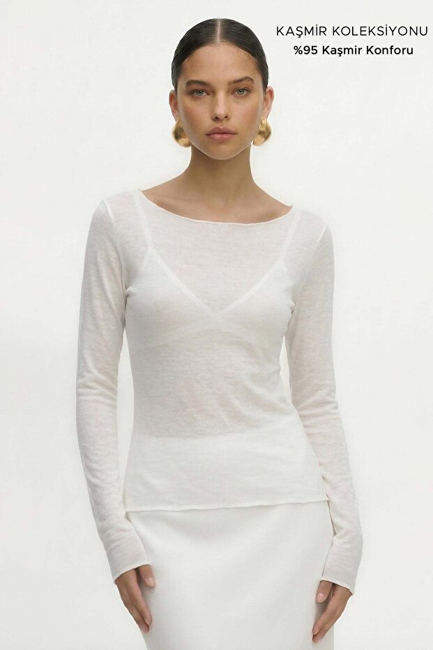 Women's Cashmere Ultra Soft Boat Neck Undershirt White