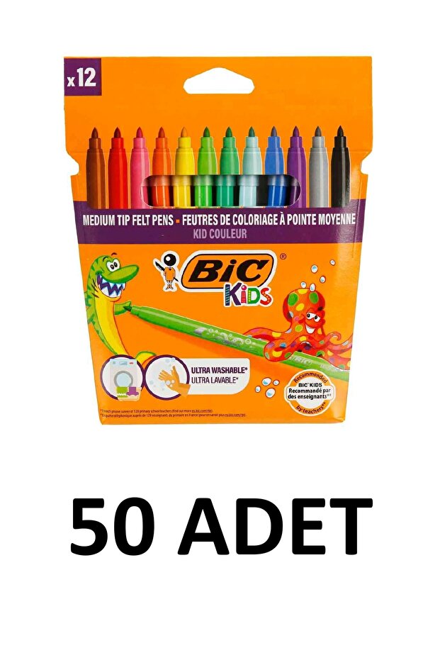 50 Pieces of Kid Couleur Felt Tip Crayons, Box of 12