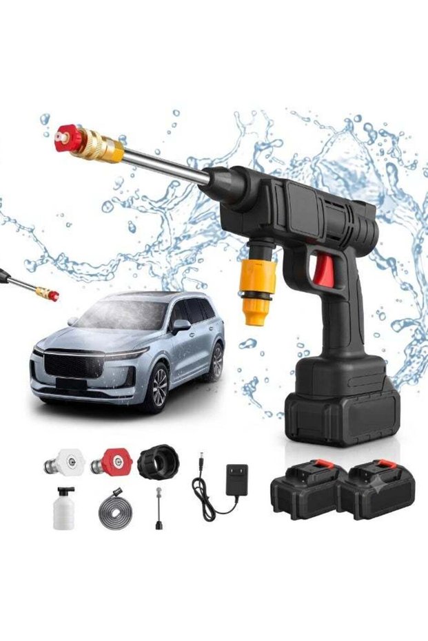 Generic Cordless High Pressure Washer Gun | Portable Power Washer with 2 Rechargeable Batteries, 6-in-1 Adjustable Spray Nozzle & Foam Cannon | Self-Priming Water Hose Car Washer for Cars, Garden, Pat