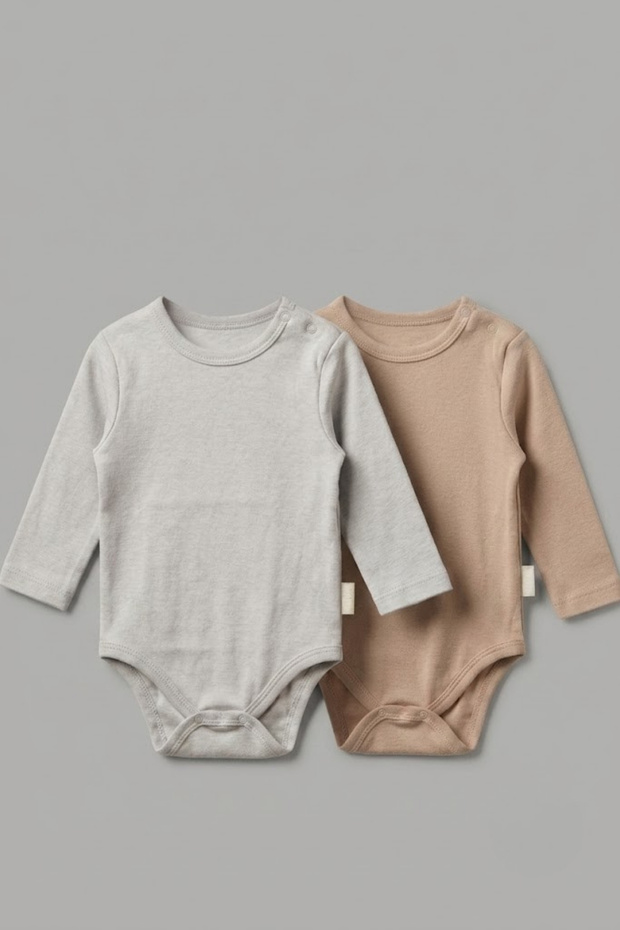 Set of 2 100% Cotton Long Sleeve Baby Snap Bodysuits