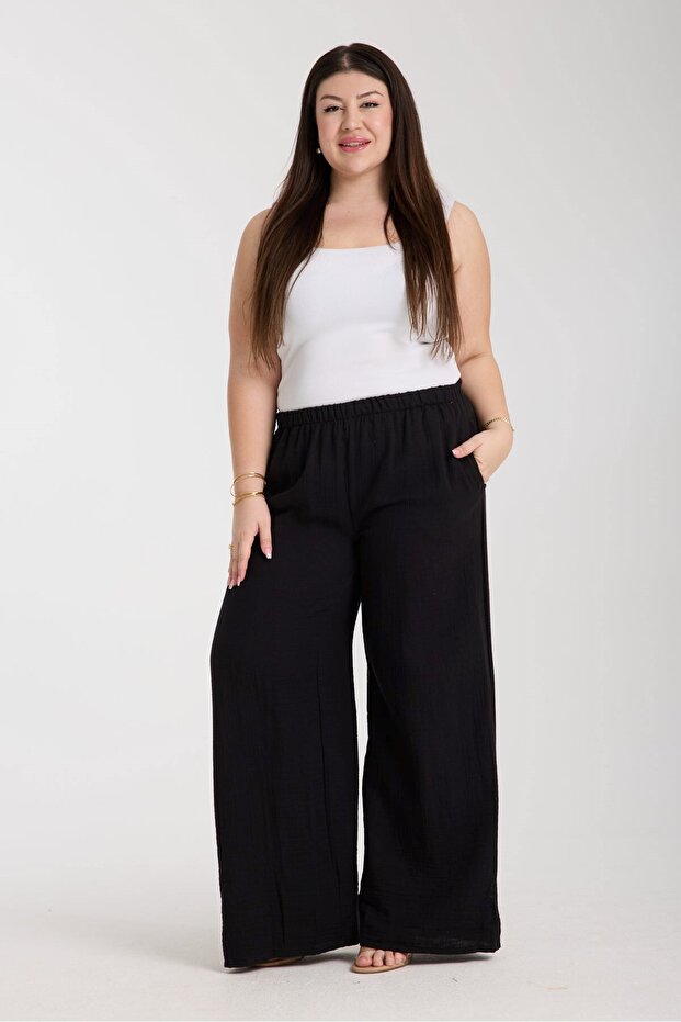 Udenya Plus Size Wide Leg Pants | 100% Cotton Double Layer Muslin Fabric