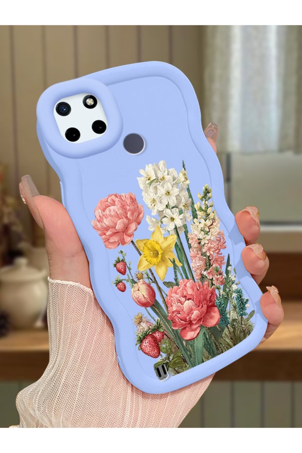 Realme C25Y Compatible Case Camera Protector Blue Silicone Couple Phone Case Floral Pattern