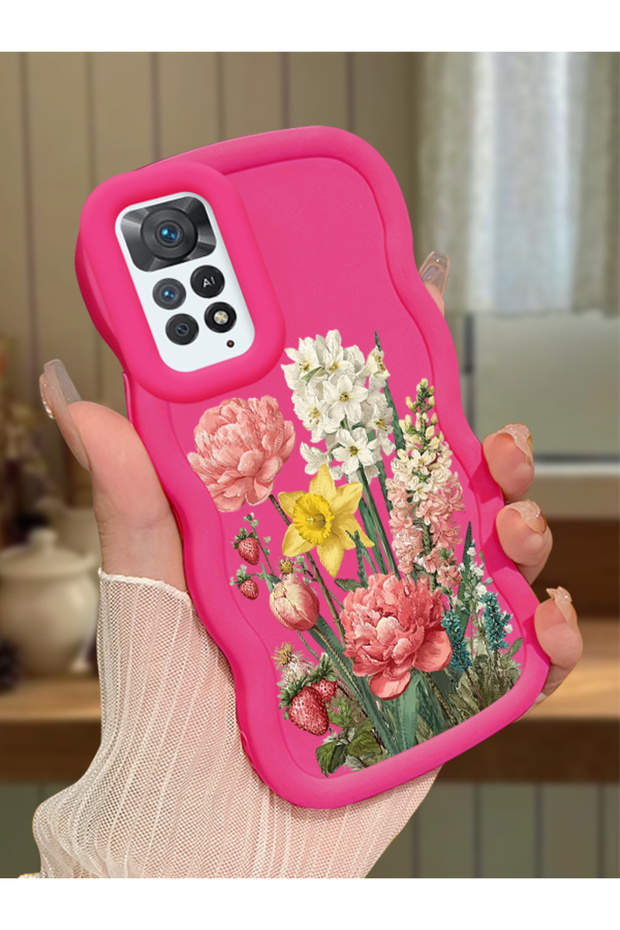 Redmi Note 11 Pro 5g Compatible Case with Camera Protection Red Silicone Couple Phone Case with Floral Pattern