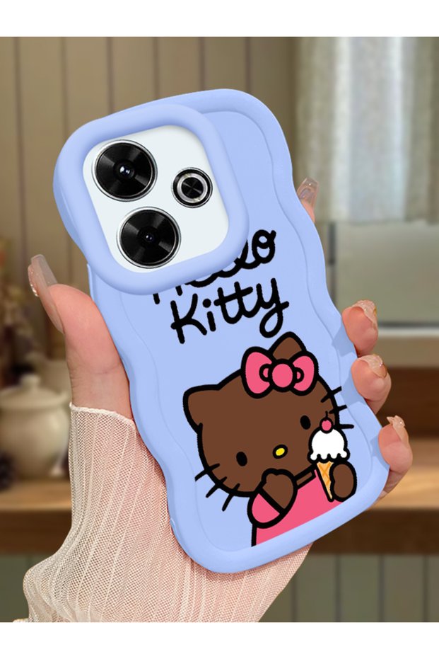 Redmi 13X Compatible Case Camera Protector Blue Silicone Couple Phone Case Kitty Pattern
