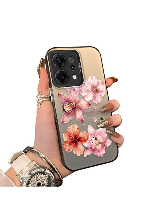 Oppo Reno 14 5g Compatible Silicone Edge Hard Back Case Couple Phone Case with Floral Pattern
