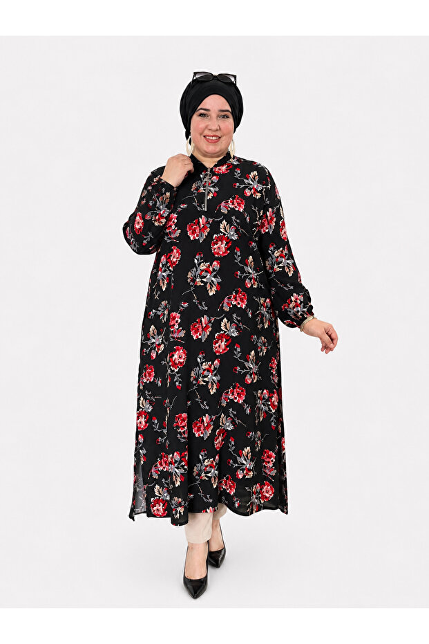 Women's Large Size Floral Pattern Feramuarli Tunic