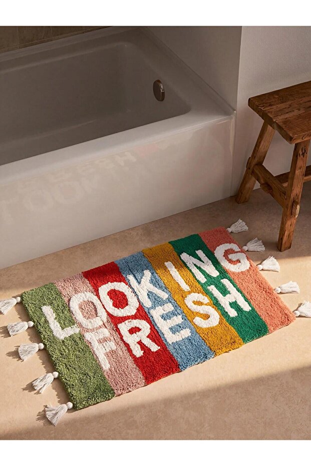 Mixed Color Block Tasseled Bath Mat 50X80 cm (W6)