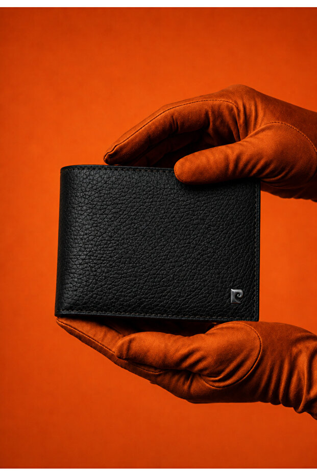 Black Men's Leather Wallet with Additional Compartment, Card Holder, Id and Driver's License - Men's 100% Genuine Leather Wallet Accessory - Pc-2361