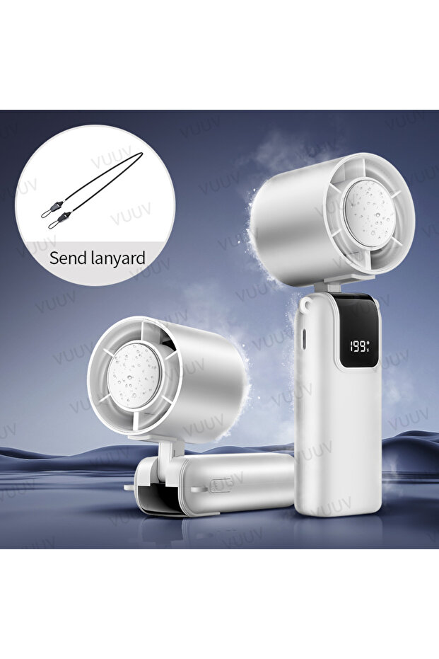 white Ice Cooling Handheld Fan 199 Speeds Turbo Portable USB Desk Fan Foldable / Hangable for Outdoo