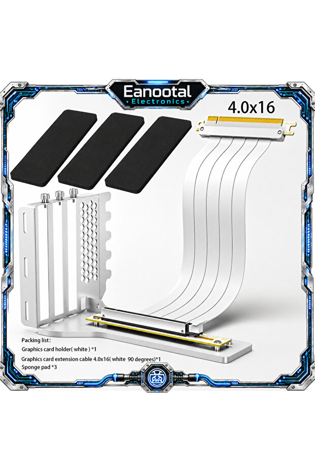 طقم كابلات رايزر بيضاء 4.0x16 لبطاقة الرسوميات، كابل تمديد PCIe 3.0/4.0 X16 مع تصميم عمودي