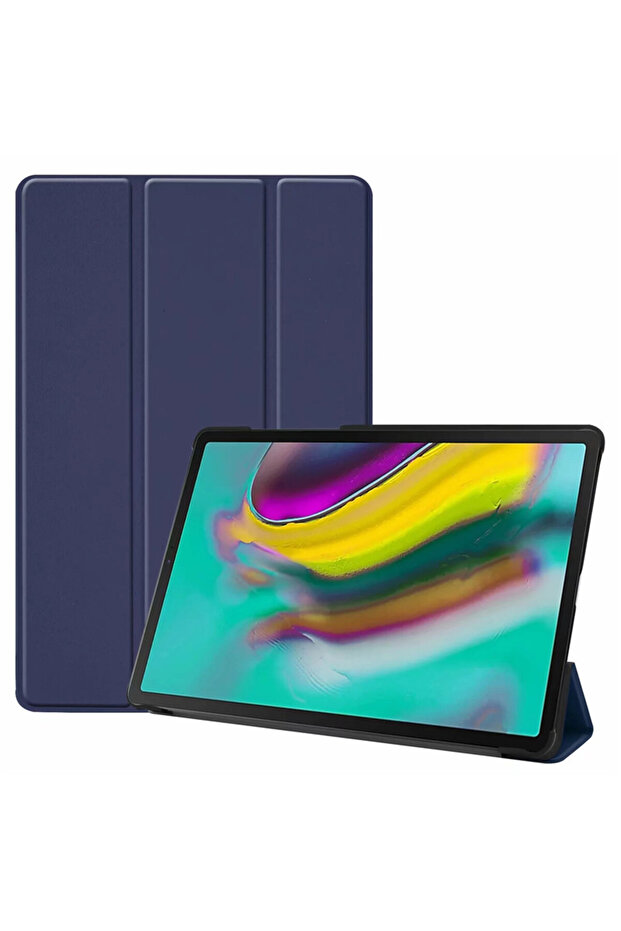 For Galaxy Tab S5e dark blue For Tab S5e Tablet Case 10.5 inch Trifold PU Leather Hard Stand Cover