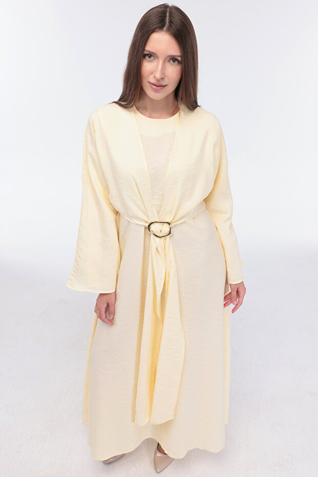 Bolerosu Buckle Decorated Glossy Dress