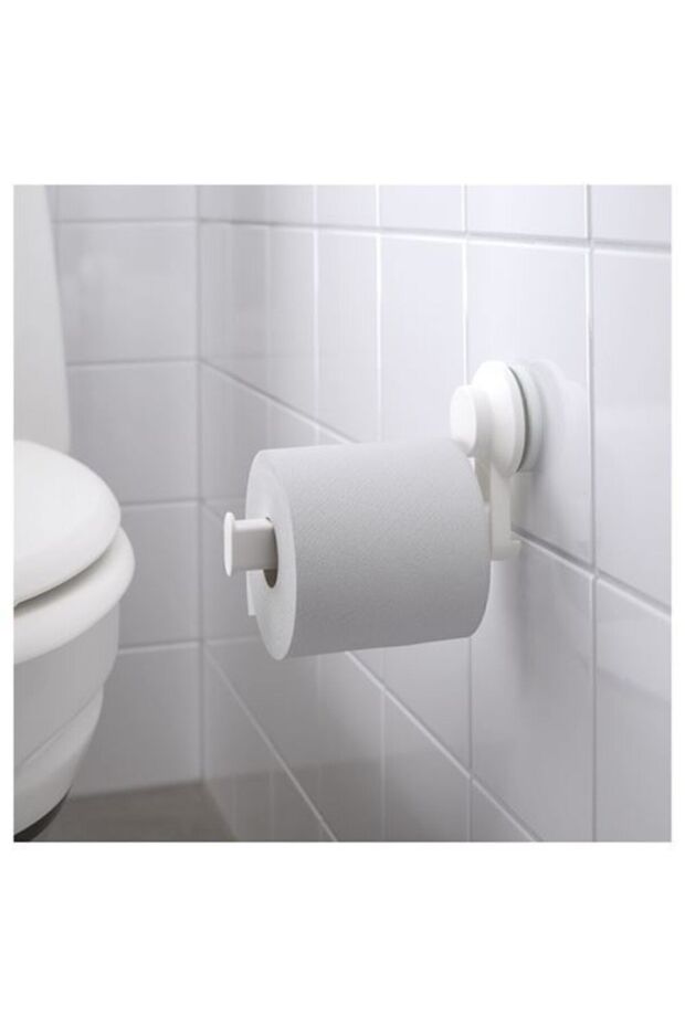 White Color Toilet Paper Holder with Suction Cup and Adhesive (Can Be Removed and Reinstalled)