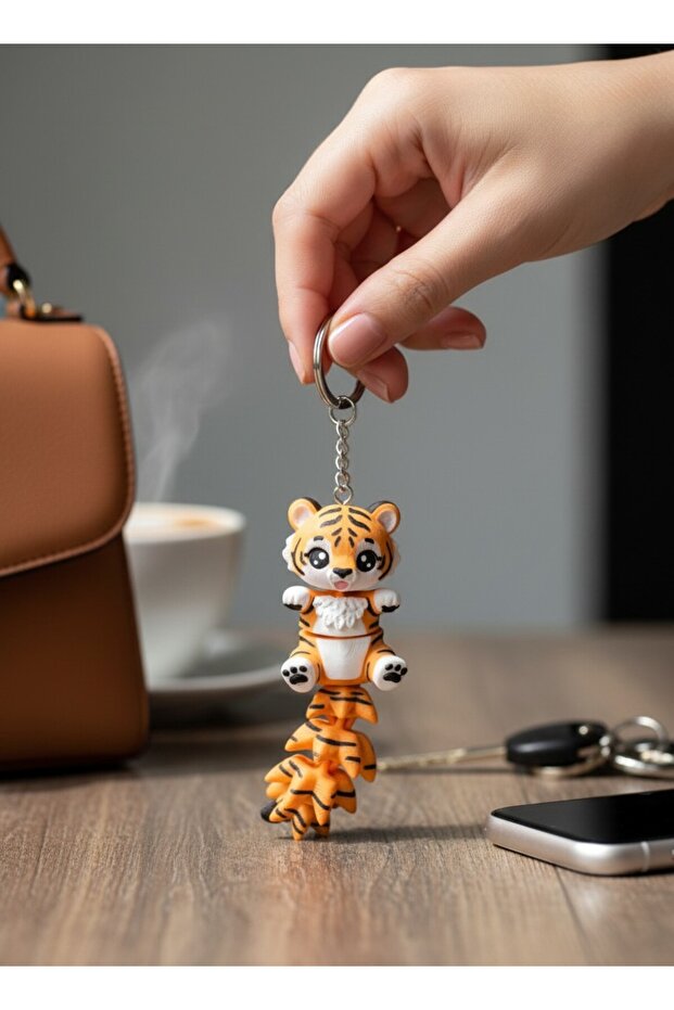 Cute Tiger Figured Movable Keychain with Tail